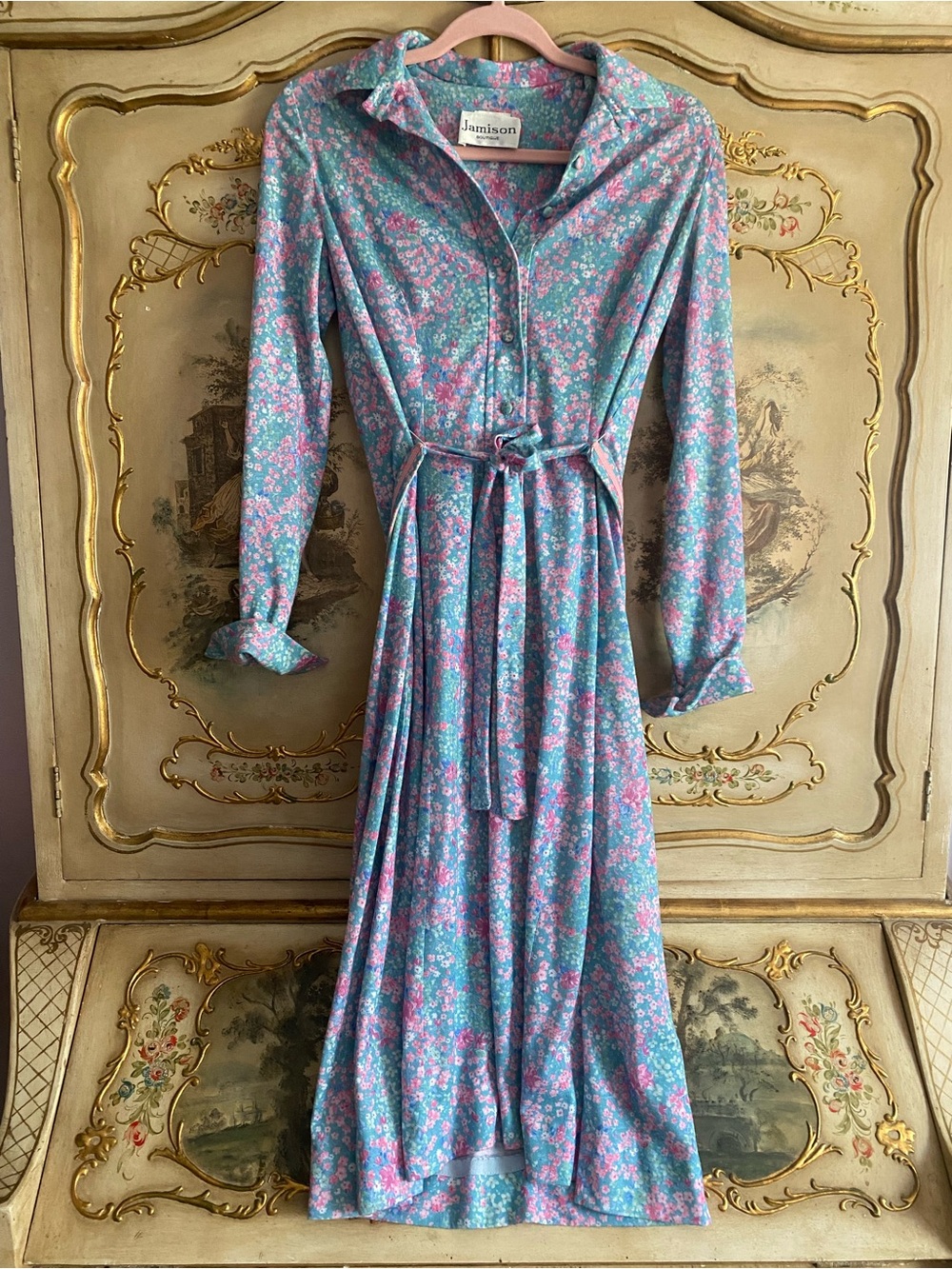 Vintage Jamison Floral Midi Shirt Dress with Waist Tie